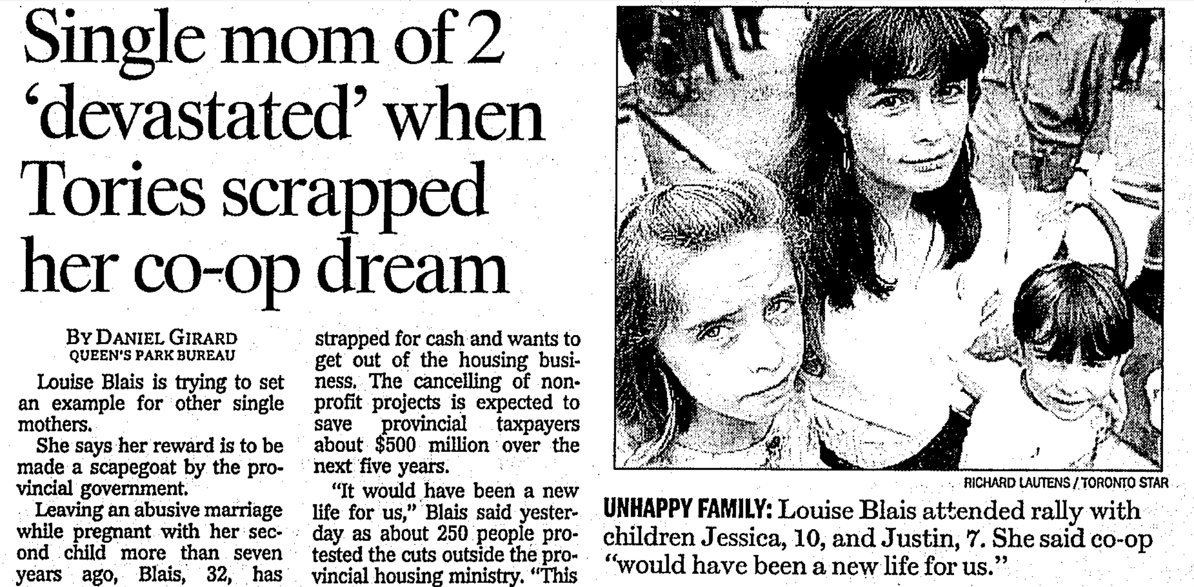 photo of woman with two kids and the headline "Single mom of 2 'devastated' when Tories scrapped her co-op dream"