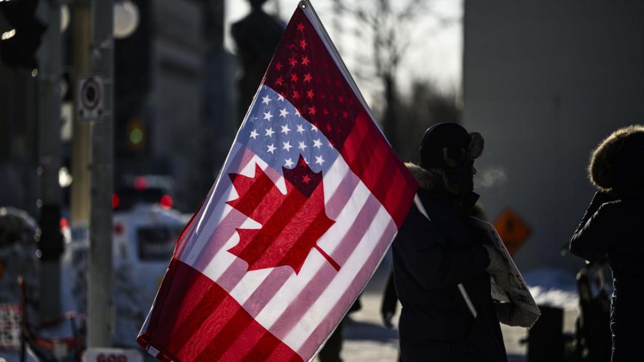 a canadian and U.S. flag 